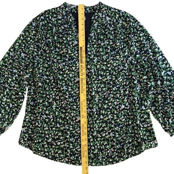 Chicos Abstract Dot Print Blouse Size 3 Womens XL Navy Kelly Semi Sheer Tunic - Picture 14 of 16